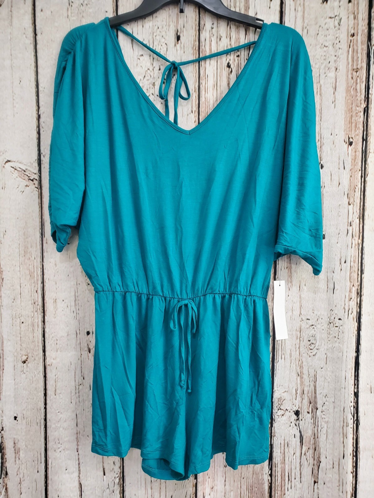 Tresics Women’s Medium Teal Short-Sleeve Tie-Waist Romper Jumpsuit Shorts NEW