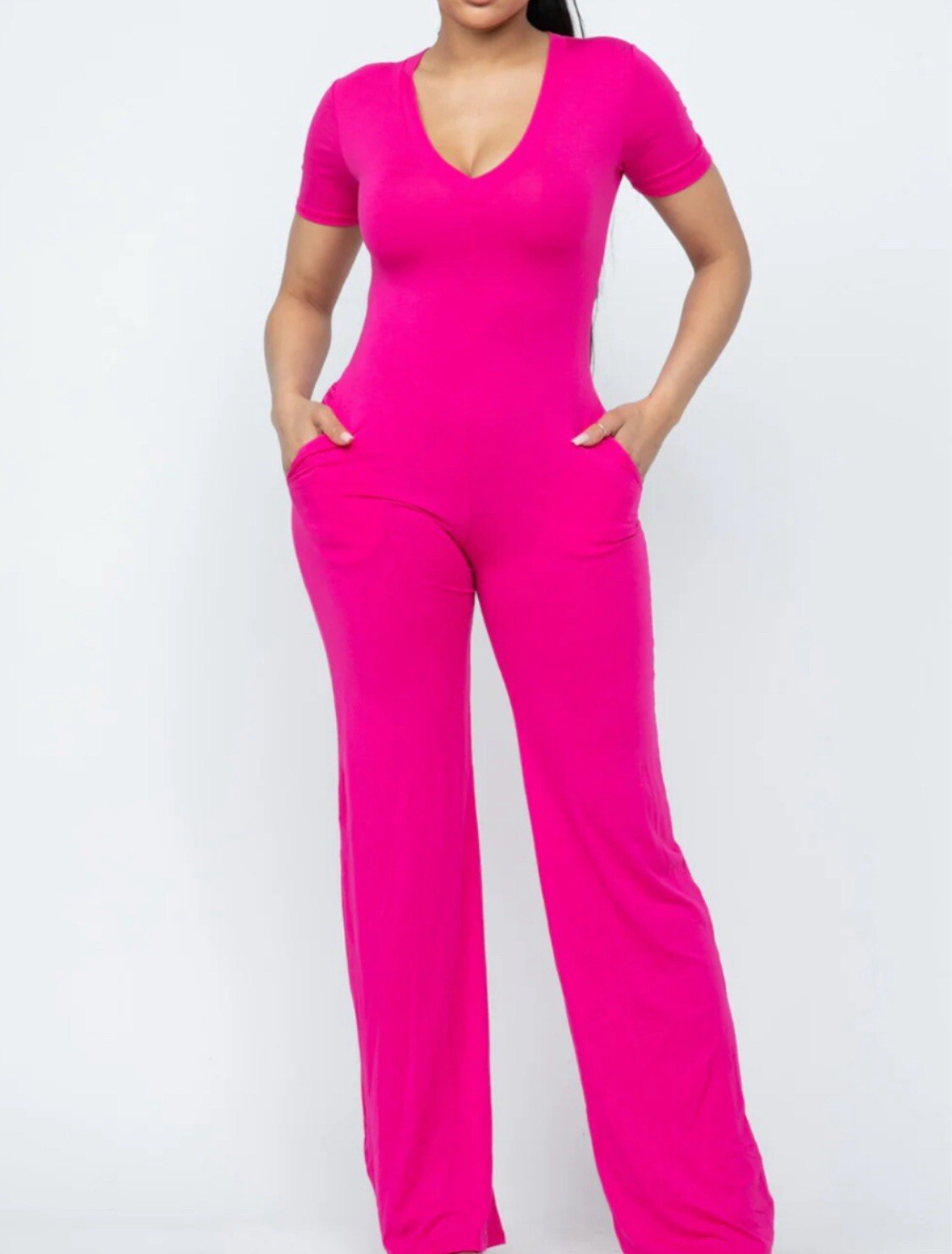 Women’s Bright Pink And Blue Wide Leg Jumpsuit, Size L