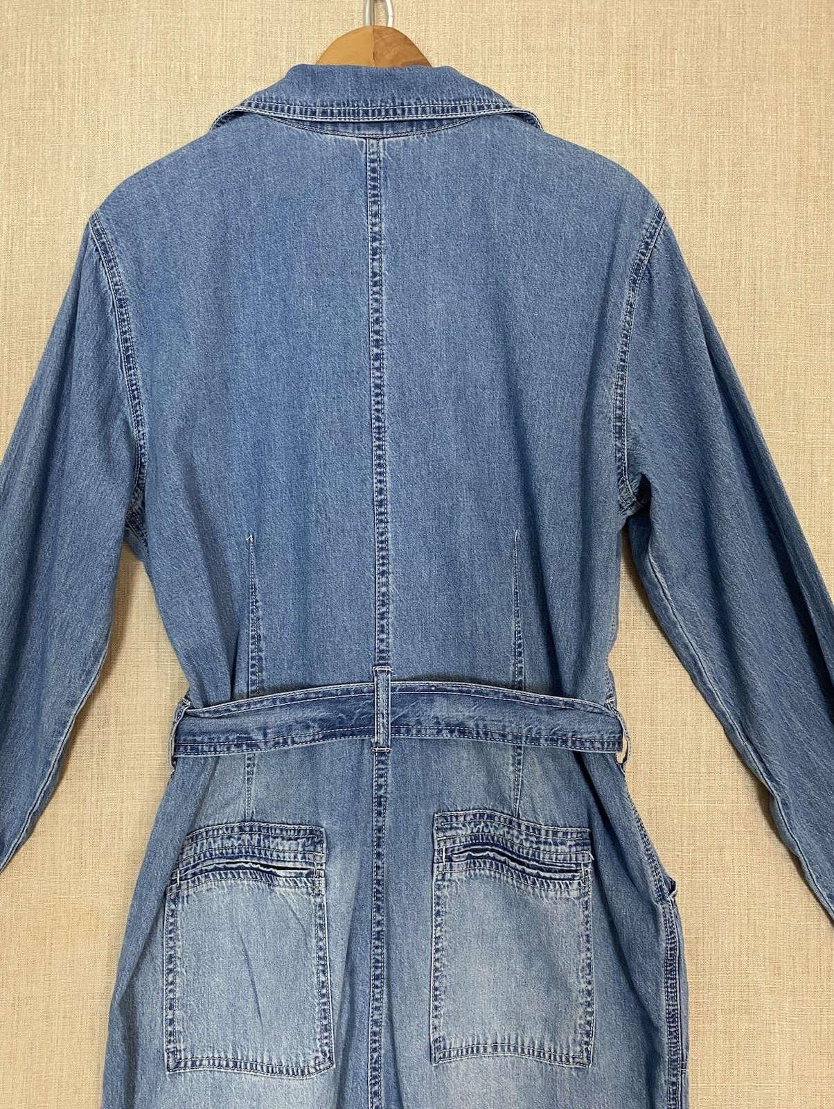 Denim Jumpsuit Sz 10 Indigo Blue Long Sleeve Lightweight Utility Boiler Suit