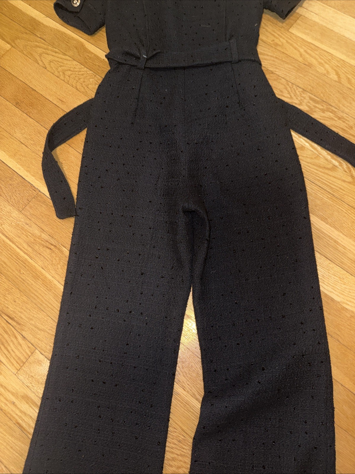 MNG Mango Women’s Black Belted Zip Front Wide Leg Jumpsuit Size Small