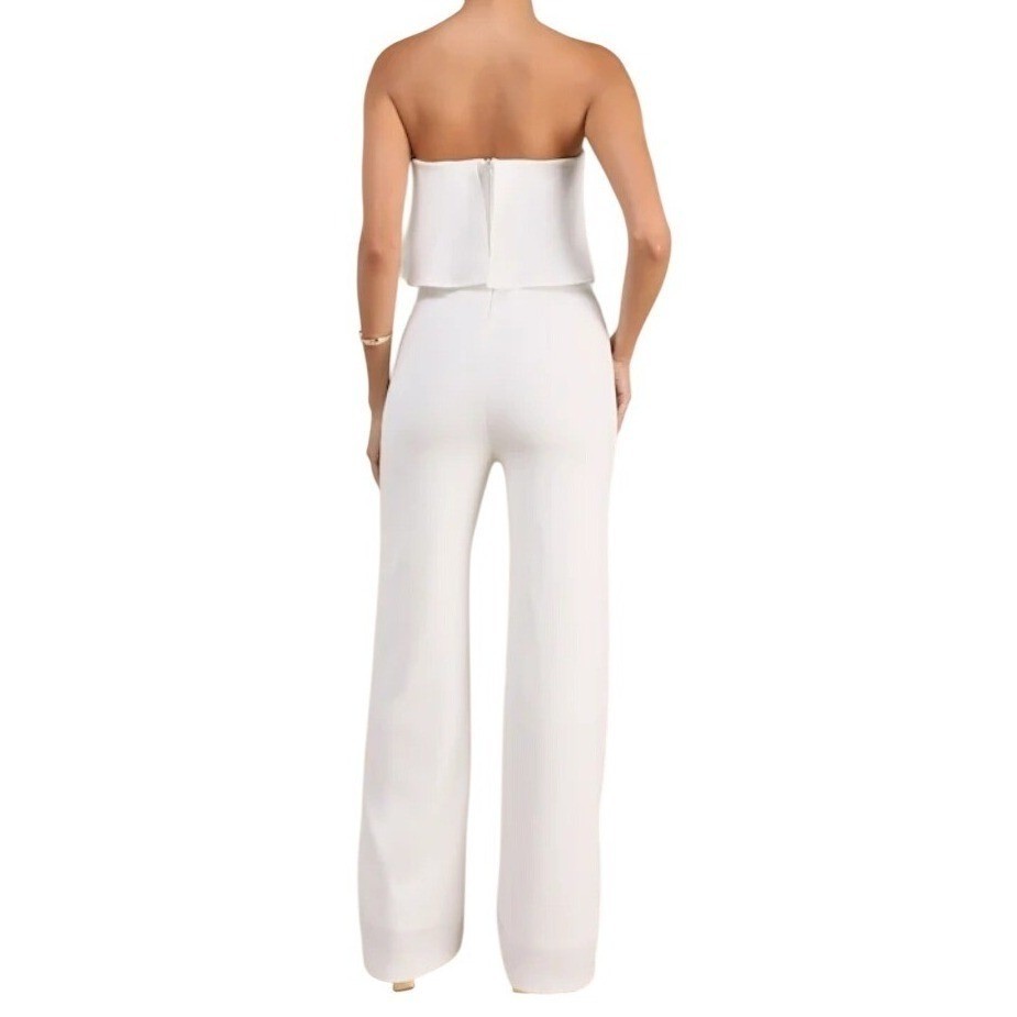 NWT Lulus Power of Love White Strapless Wide Leg Jumpsuit Size L Formal Bridal