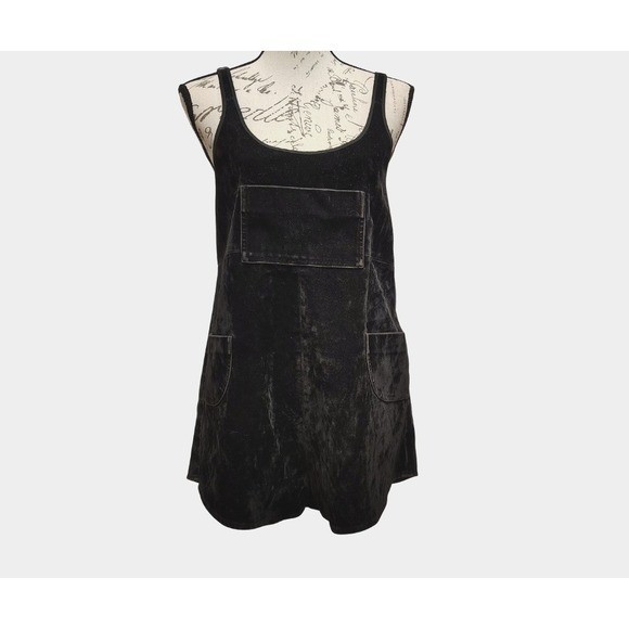 Somedays Lovin 2014 Grunge Black Velvet Romper Shortalls Small Pockets Festival