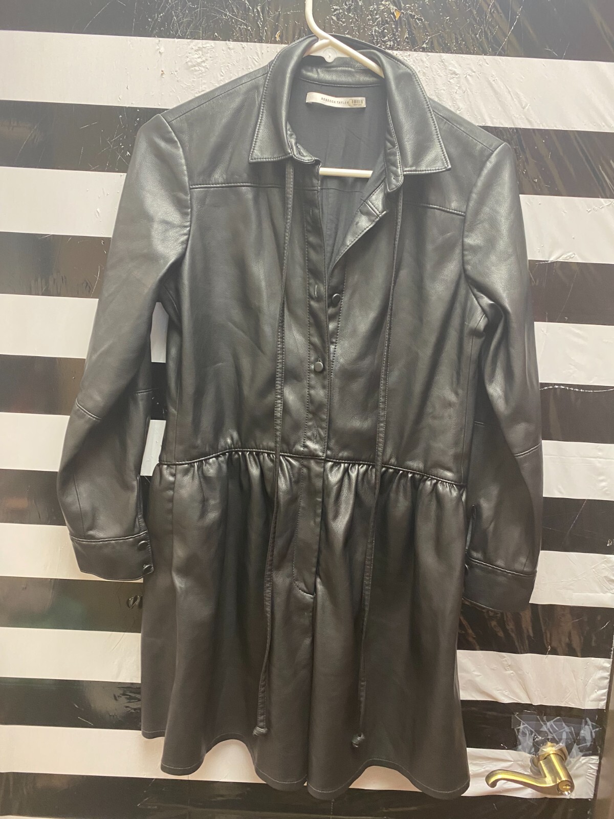 Women “Rebecca Taylor” blk leather zipper & button romper. Size 0 P.O DEFECT
