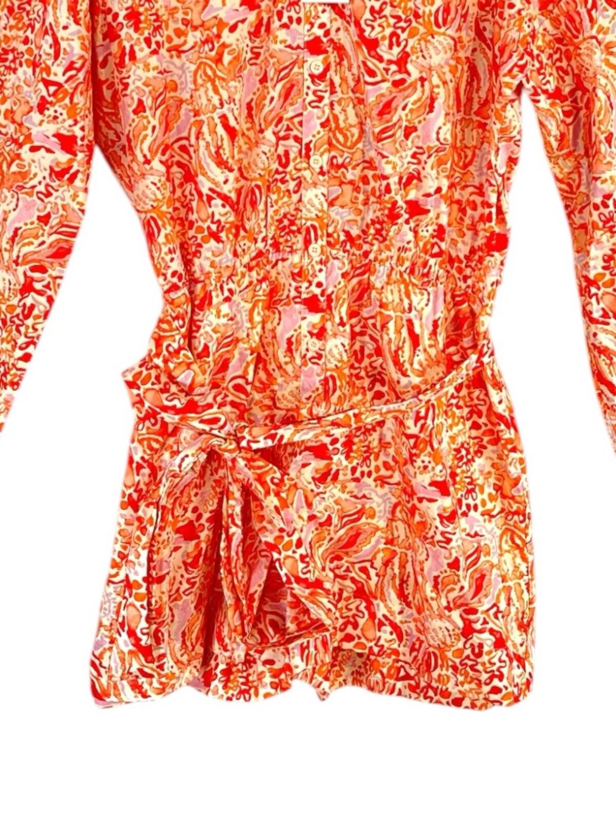 NWT VICI Orange and Pink Belted Romper with Long Bell Flare Sleeve Size Large