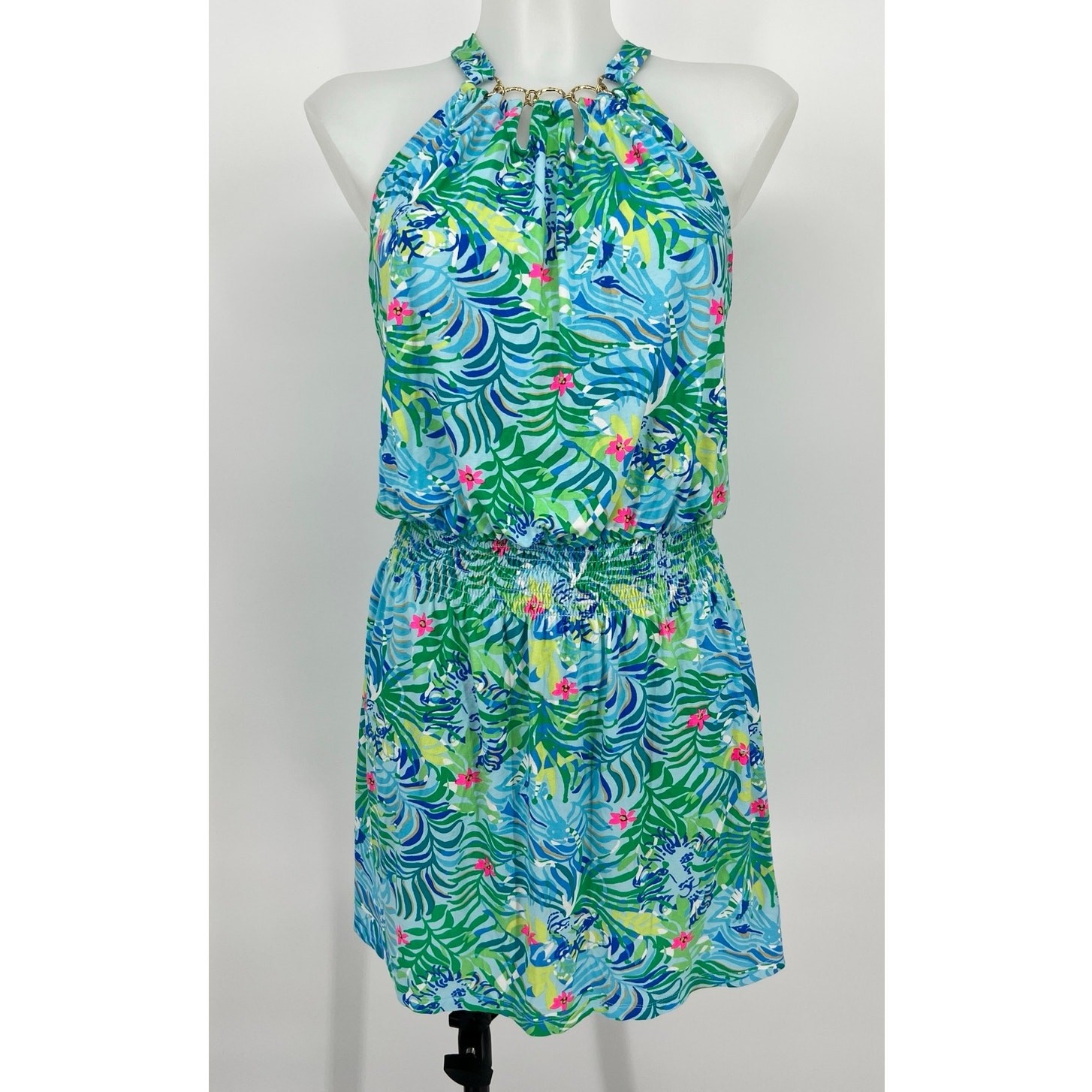 Lilly Pulitzer Shirelle Skirted Romper Womens Small Via Parigi Blue Green Gold