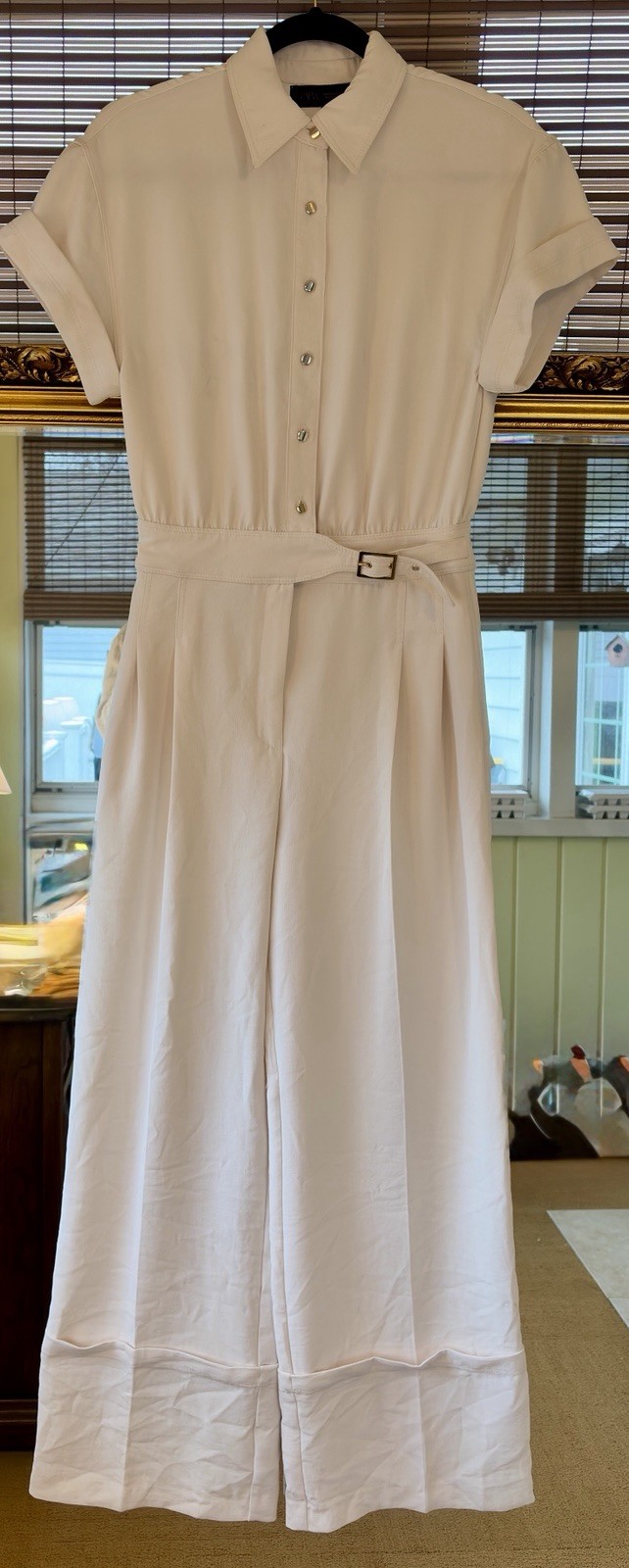 NEW Zara Vanilla Jumpsuit W/ Pockets Wide Leg One Piece Gold Buttons & Buckle XS