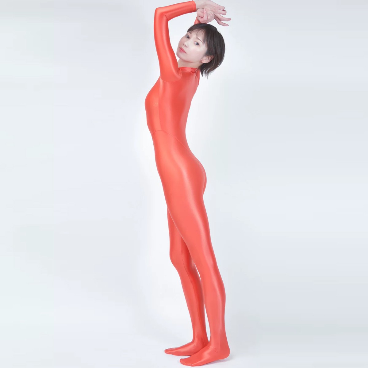 AMORESY Women Glossy Ultra-thin Onepiece Front Zip Jumpsuit Tight Catsuit Zentai