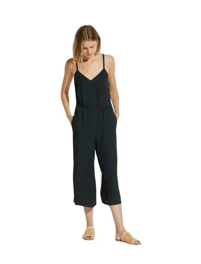 Vince Cami Wide Leg Crop Thin Strap Black Jumpsuit Size 4