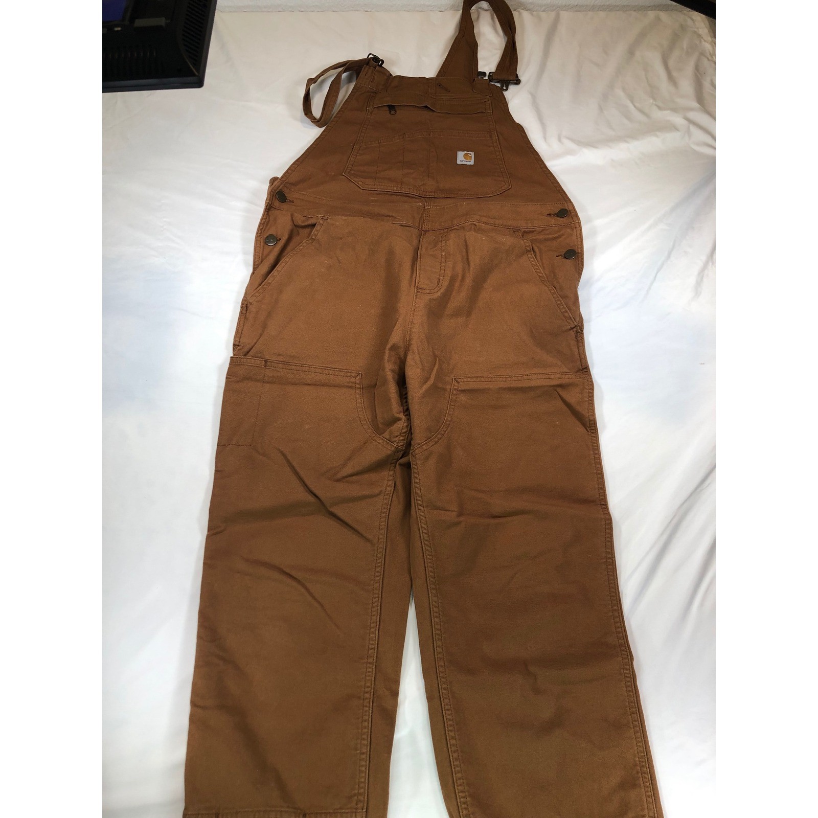 Carhartt Womens Loose Fit Canvas Bib Overalls Brown OR6001-W Size M Tall