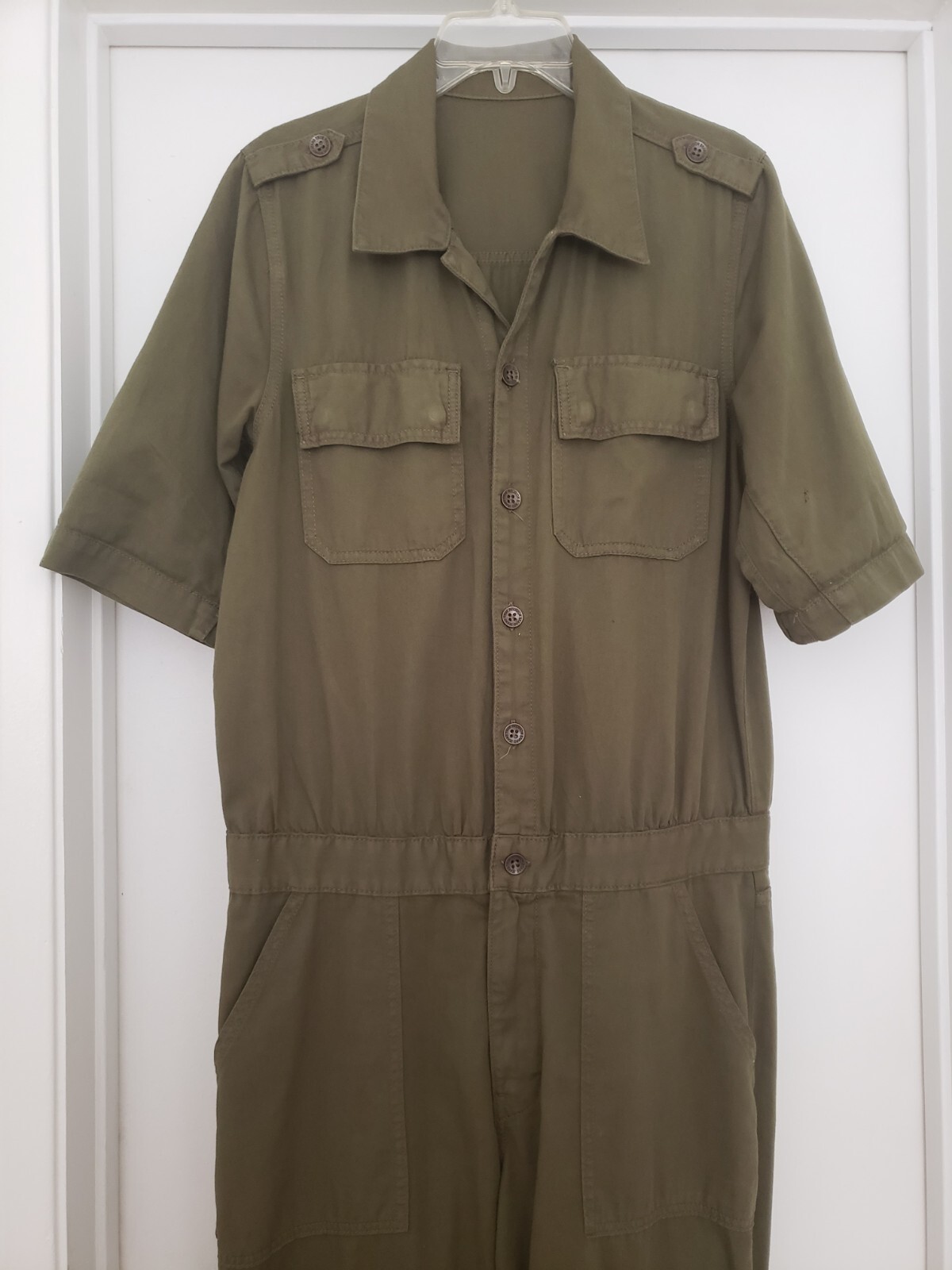 TRUE RELIGION Womens Pants Jumpsuit Sz XL Military Olive Green Utility