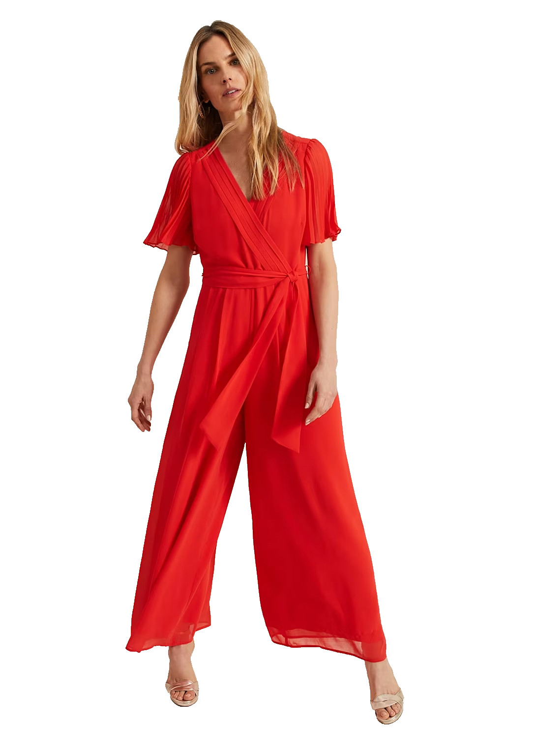 Phase Eight Kendall Pleat Jumpsuit Orange Chiffon Short Sleeve UK 8 RRP £149
