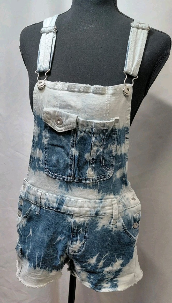 No Boundaries Blue White Tie Dye Denim Overall Romper M (7-9)