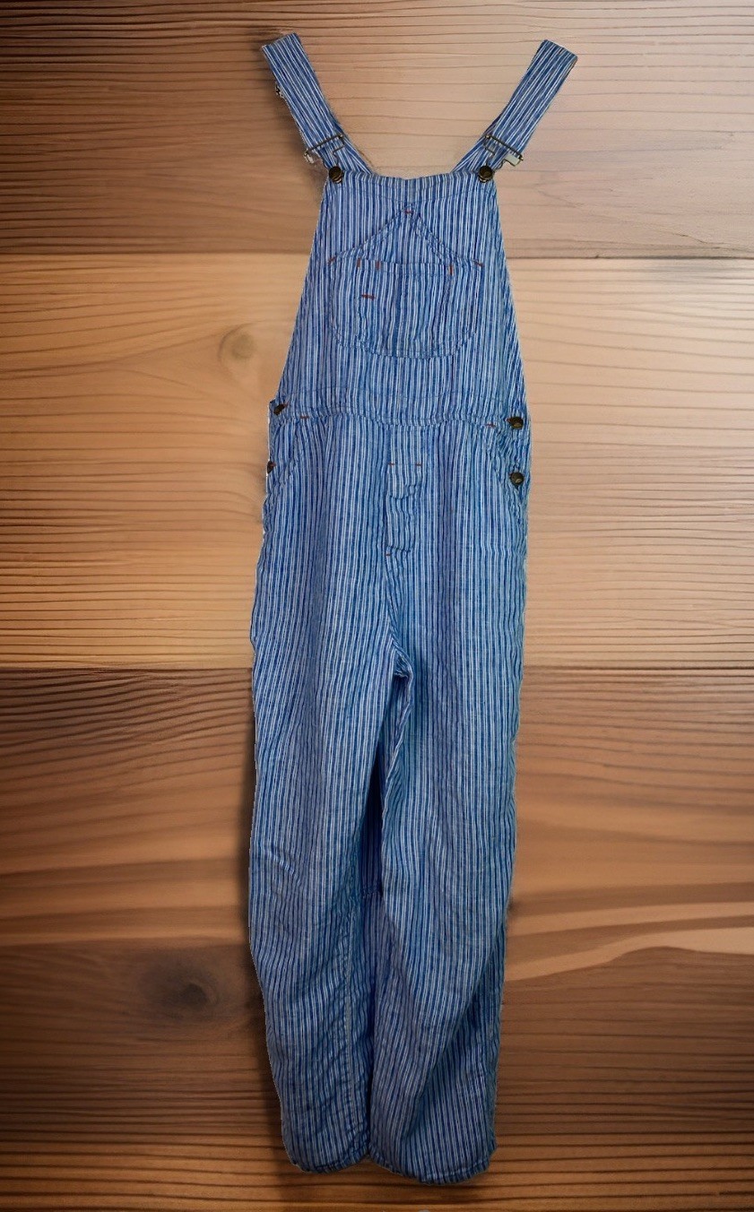 Faherty Women’s S Blue White Striped 100% Linen Chambray Bib Overalls