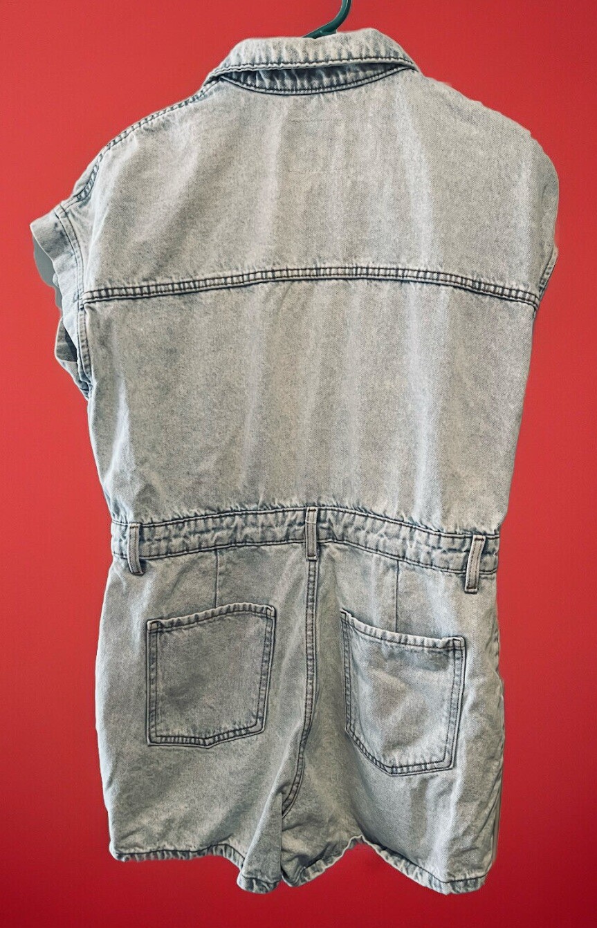 PRIMARK DENIM CO | Light Wash Romper Blue Denim Jean Utility Snap | Size 12