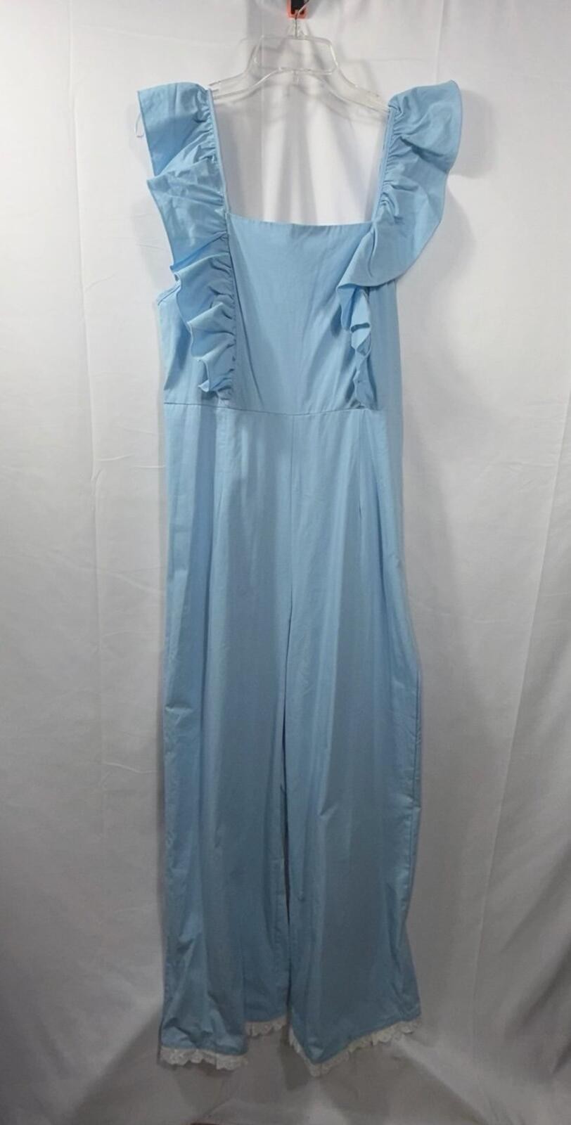 Shein Light Blue Ruffle Strap Wide Leg Jumpsuit Size Large