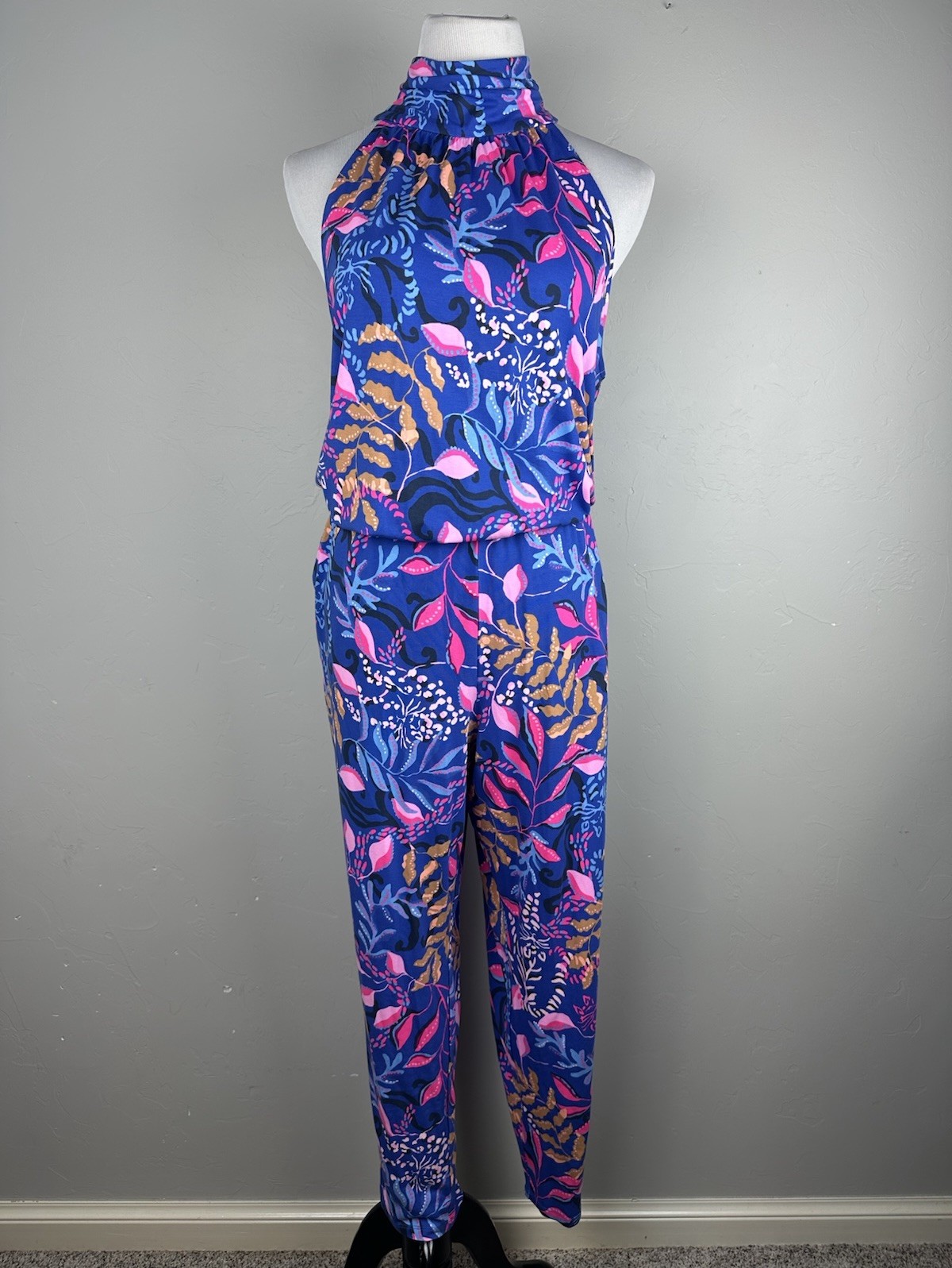 Lilly Pulitzer Wyota Jumpsuit XL Borealis Blue Absolute Purrfection NWT