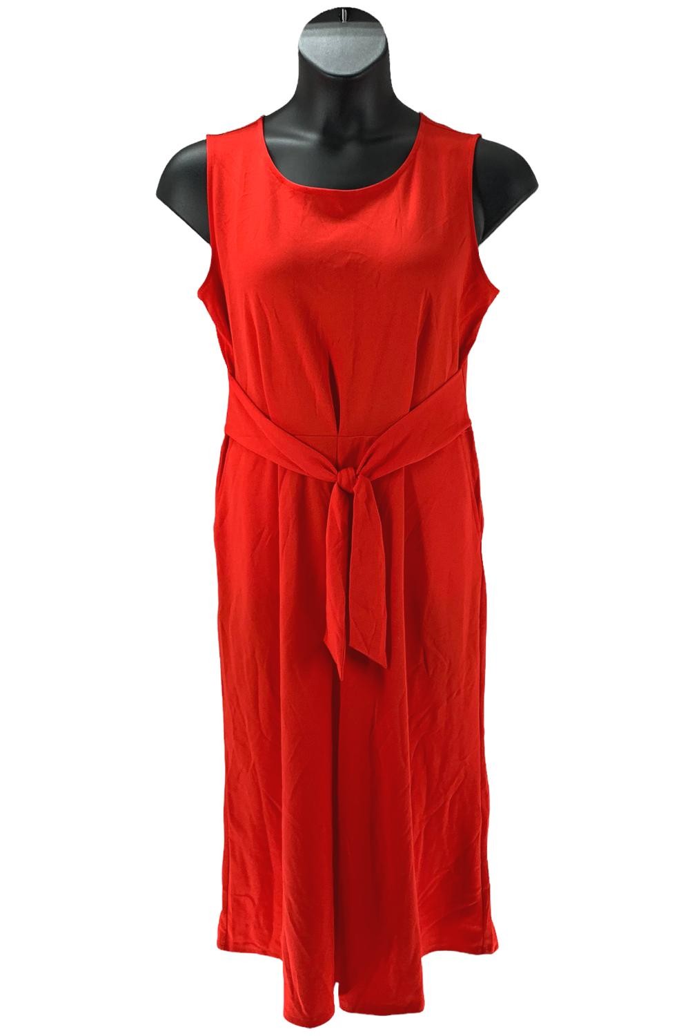 Du Jour Cropped Wide Leg Knit Jumpsuit with Tie Waist Poppy Red