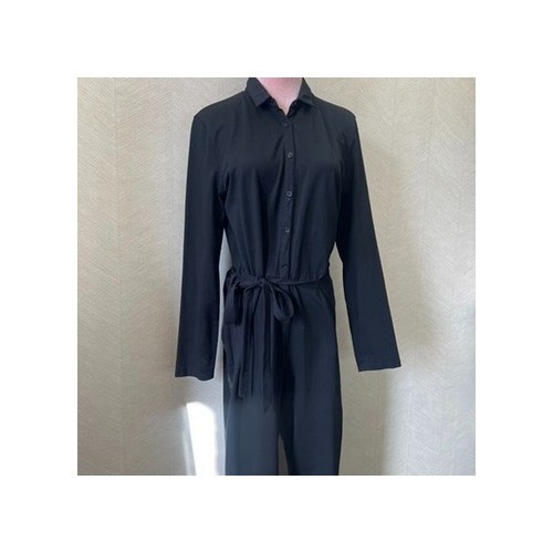 People Tree Organic Cotton Black Belted Button Front Jumpsuit Womens 10