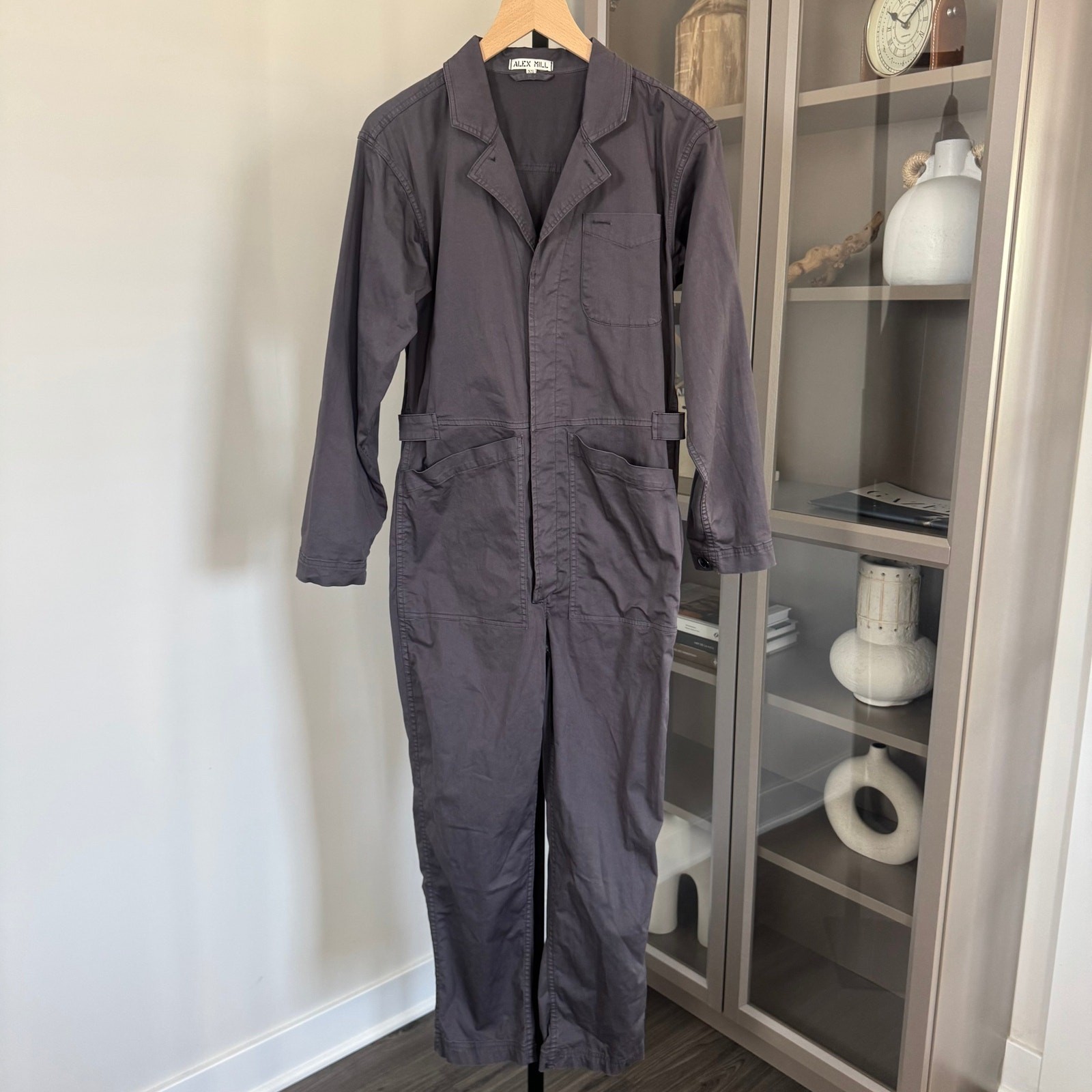 Alex Mill Standard Iron Gray Long Sleeve Jumpsuit XS Cotton Twill Crop Utility