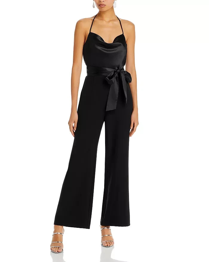 Aqua Satin Jumpsuit Black L67511 Size M