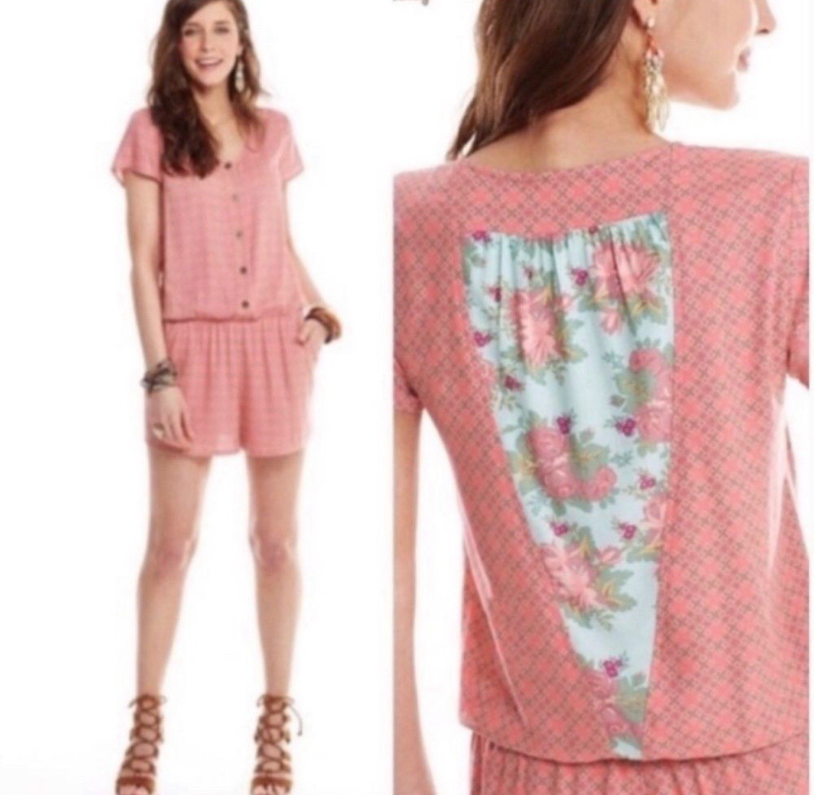 Matilda Jane Drop Waist Romper Size Medium Button Front Pockets Preppy