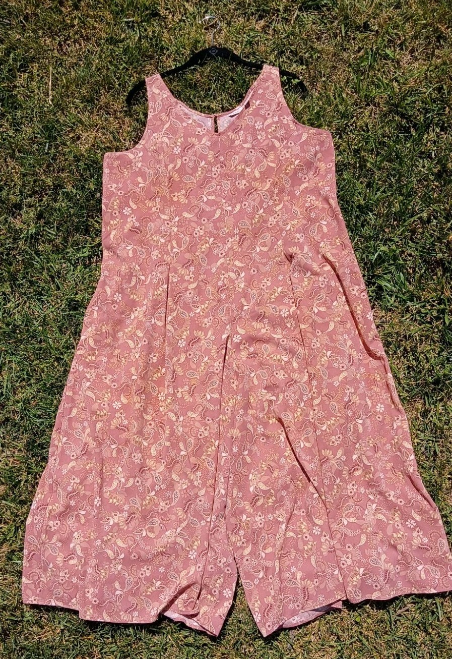 Boho Paisley Wide Leg Jumpsuit Dusty Rose Cottagecore Sleeveless Palazzo Romper