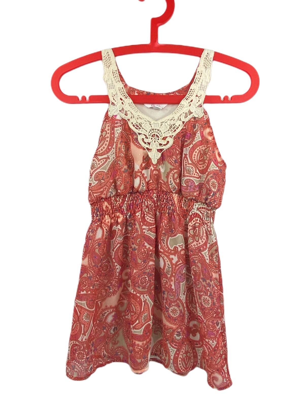 Candies Juniors Spring Orange Paisley Ivory Lace Sleeveless Blouse Size Small