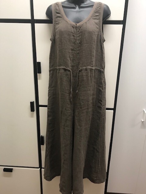 Flax Lithuania P Urban Jumpsuit Lightweight Linen Caramel Brown Pull On Over Hip
