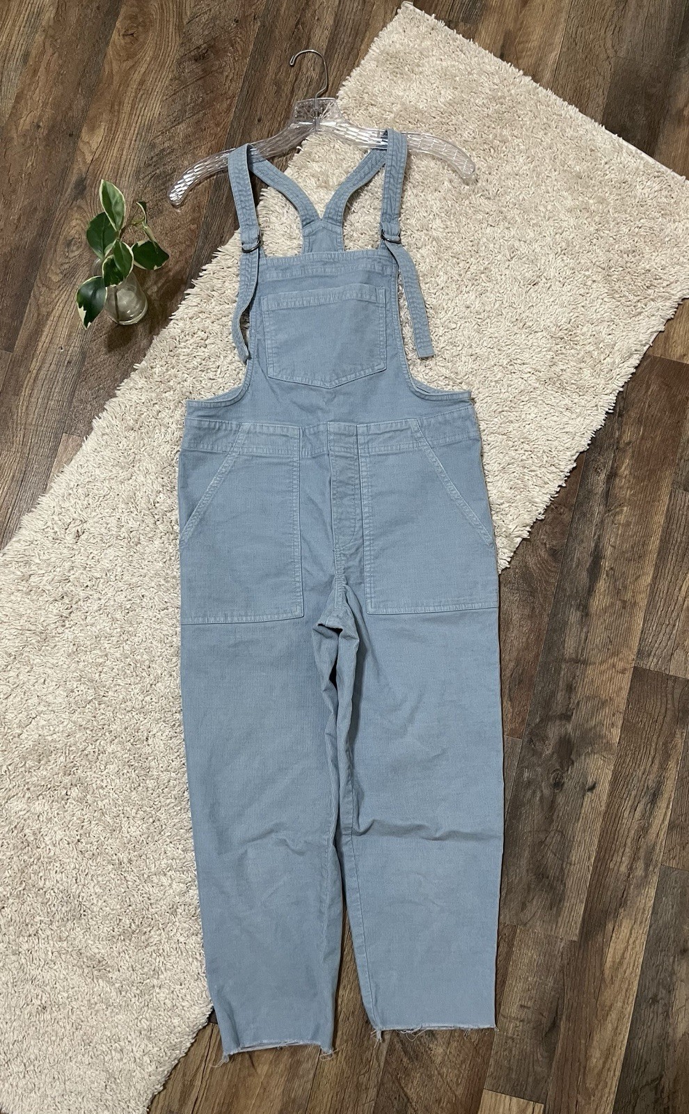 Aerie Size XS Blue Corduroy Raw Hem Straight Leg Cropped Overalls