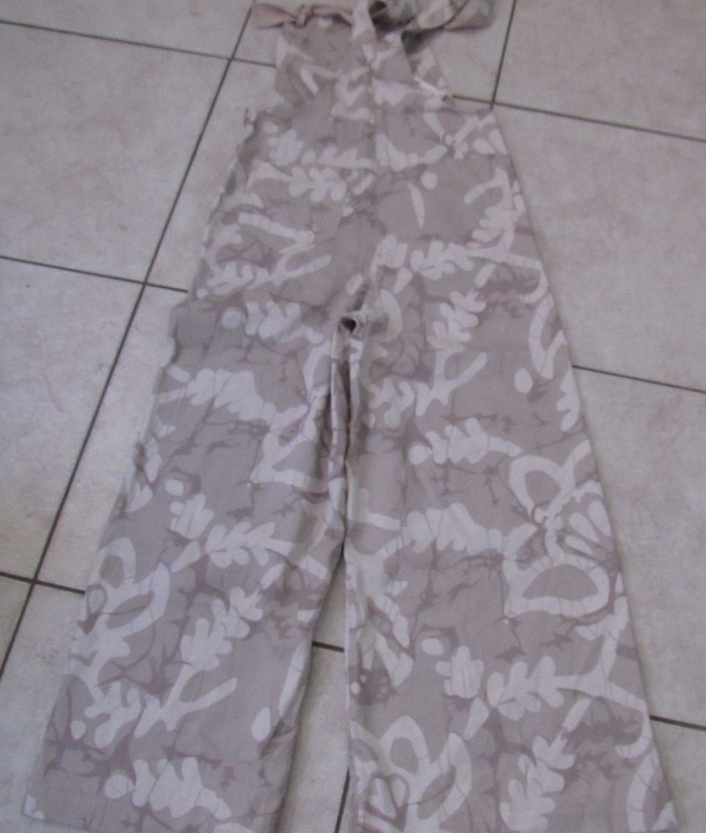 Anthropologie Overalls Size M Botanical Flower Camo Wide Leg Cotton Beige Taupe