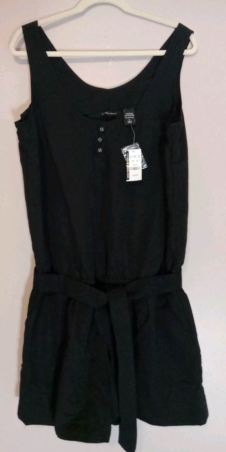 new york and company Women Black Sleeveless Elastic Waist Tie Romper Size L