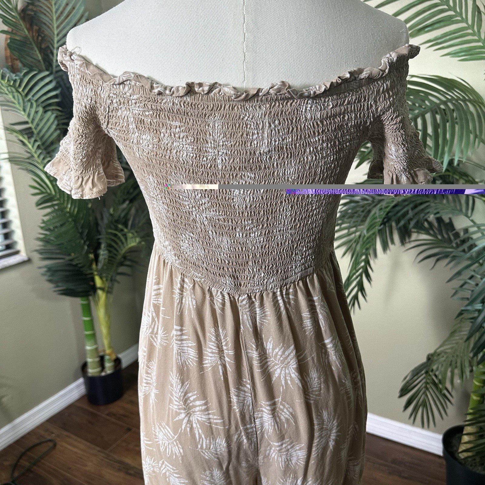 Audrey Parks x Francesca’s Romper Women L Smocked Bodice Pockets Ankle Tropical
