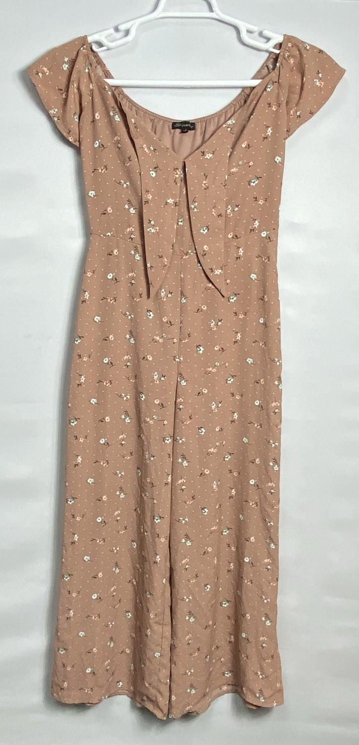 Shinestar Jumpsuit Womens Crepe Wide Leg Floral Romper Flutter Short Sleeve Sz S