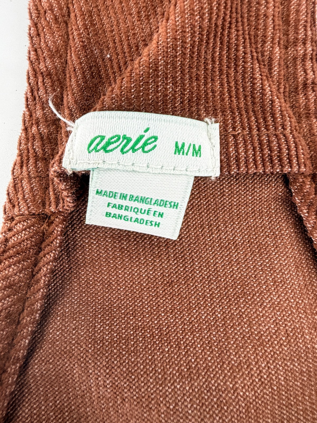 Aerie Corduroy Overalls W Medium Brown Adjustable Strap Raw Hem Tapered Leg Boho