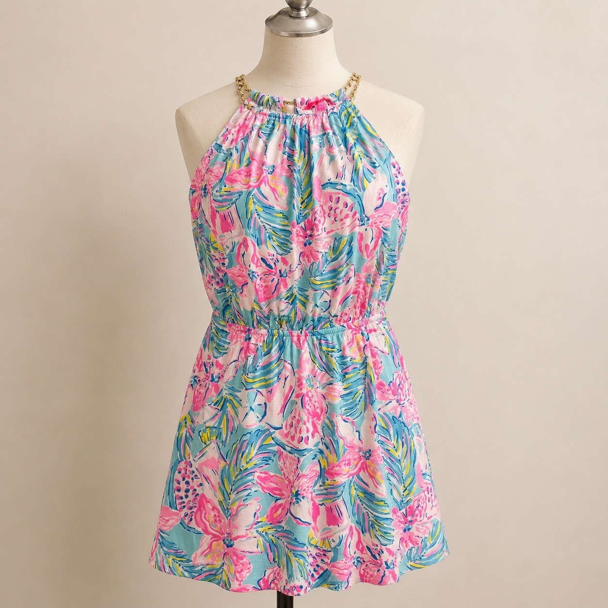Lilly Pulitzer Bowen Skort Romper Gimme the Juice Chain Halter Small Pink Blue