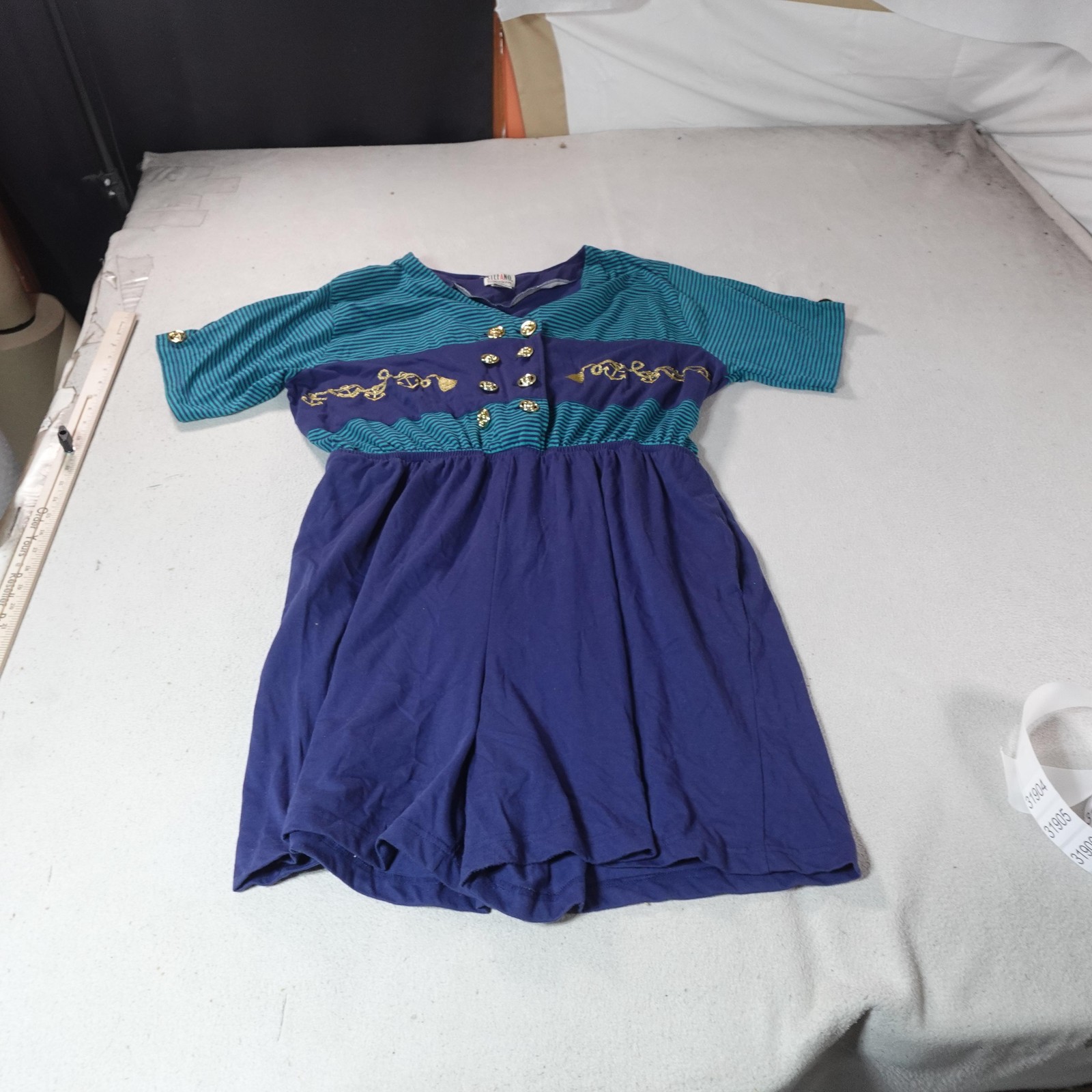 Vintage Stefano Romper Womens 18 Nautical Blue Striped Sail Boat Coastal Grandma