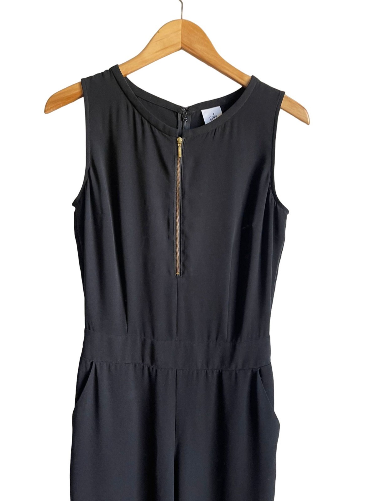 CABI #3340 Grace Black Sleeveless Wide Leg Jumpsuit Size 4 Front & Back Zip