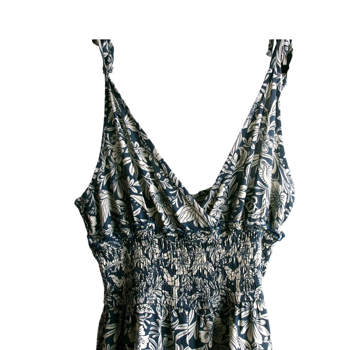 Patrons of Peace Floral Smocked Wide Leg Jumpsuit Women’s Medium Blue Boho
