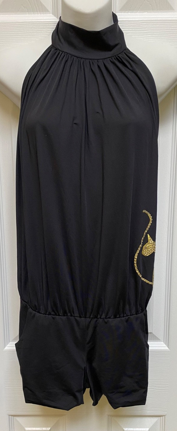 Baby Phat Halter Mini Jumper in Black with Gold Sequin Cat- Size S Women’s