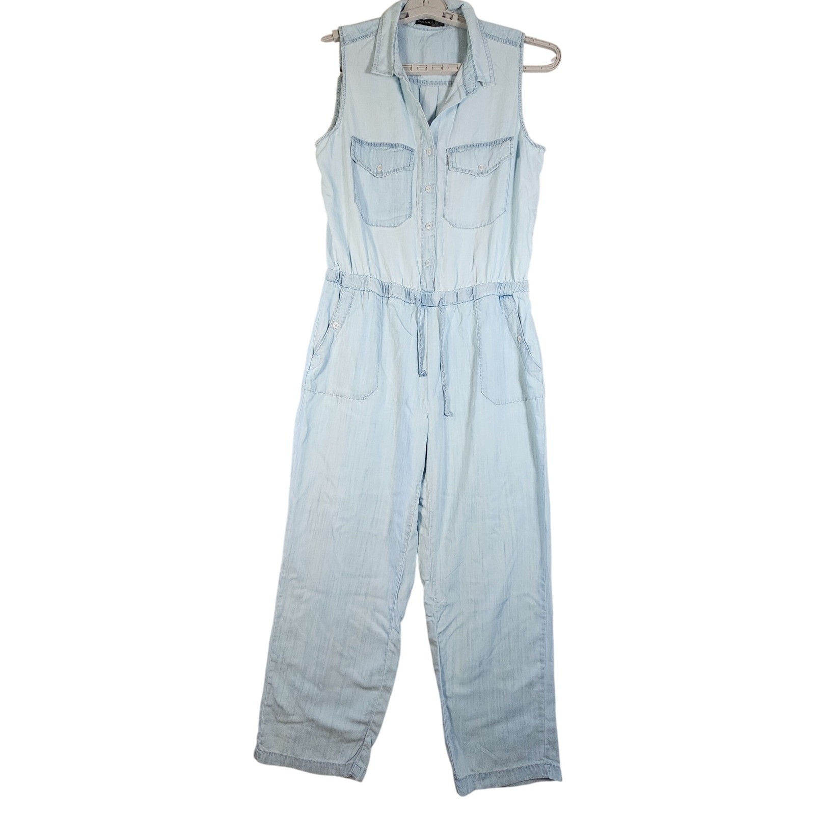 BLACK TAPE Women Light Wash Chambray Sleeveless Jumpsuit Wide Leg P L