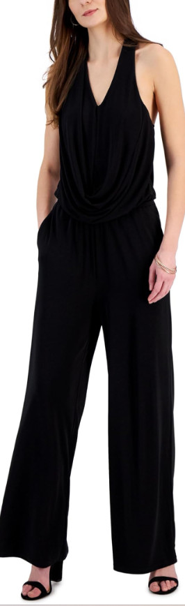 International Concepts Jumpsuit Womens Size Medium Black Cowl Neck New