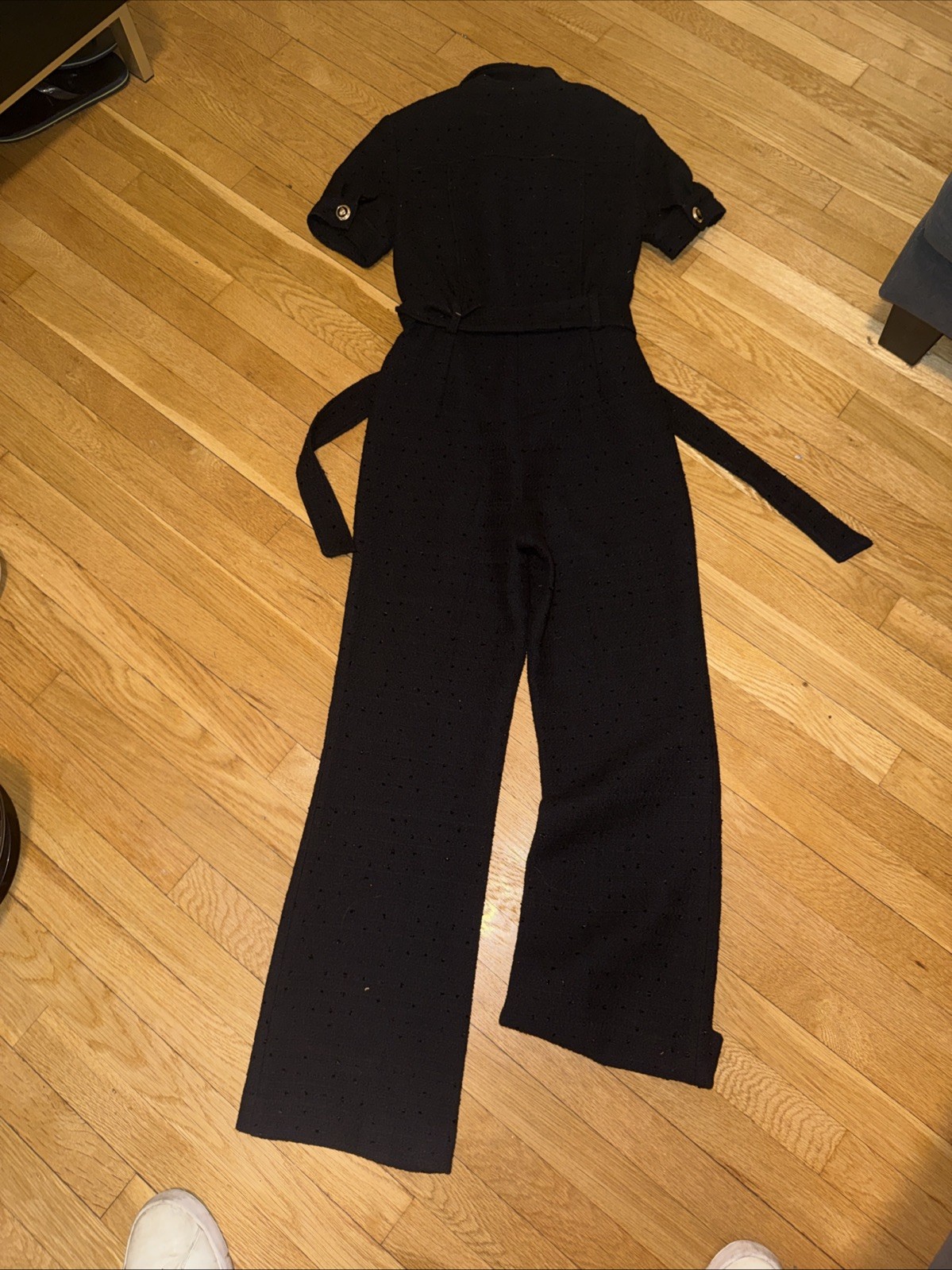 MNG Mango Women’s Black Belted Zip Front Wide Leg Jumpsuit Size Small
