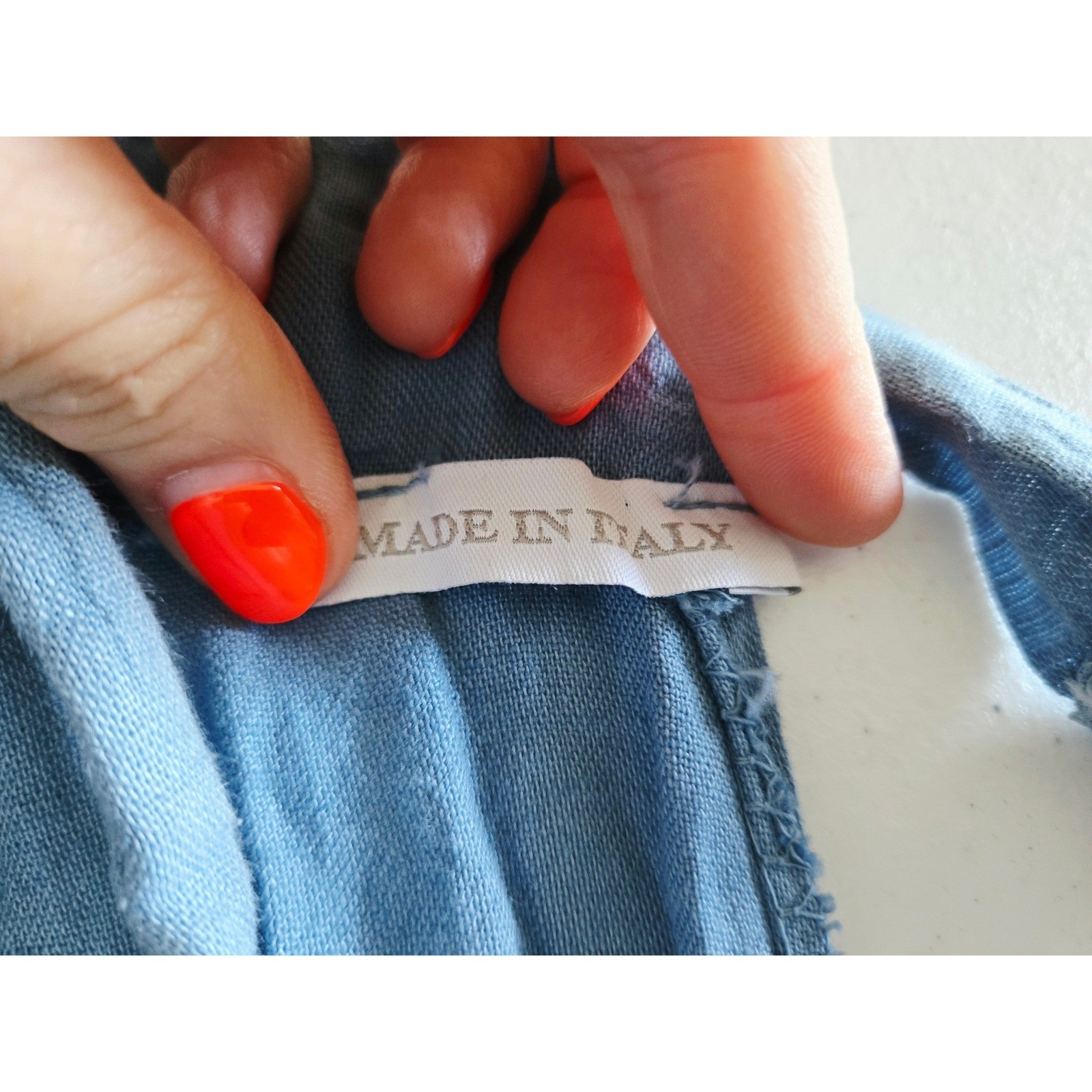 Made in Italy Womens Blue 100% Linen Wide Leg Tie Back Loose Jumpsuit Overalls