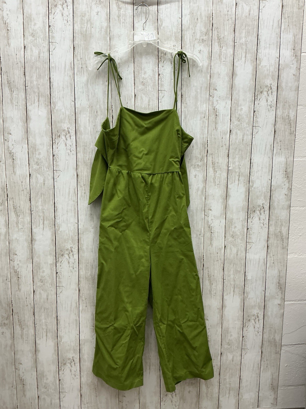 Monteau Los Angeles Green Linen Blend Wide-Leg Jumpsuit, Adjustable Straps, Med