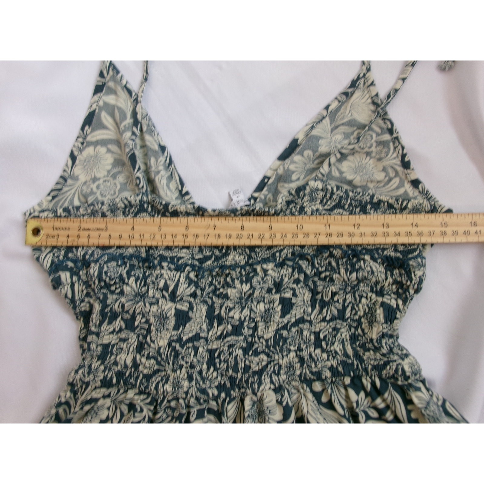 Patrons of Peace Floral Smocked Wide Leg Jumpsuit Women’s Medium Blue Boho