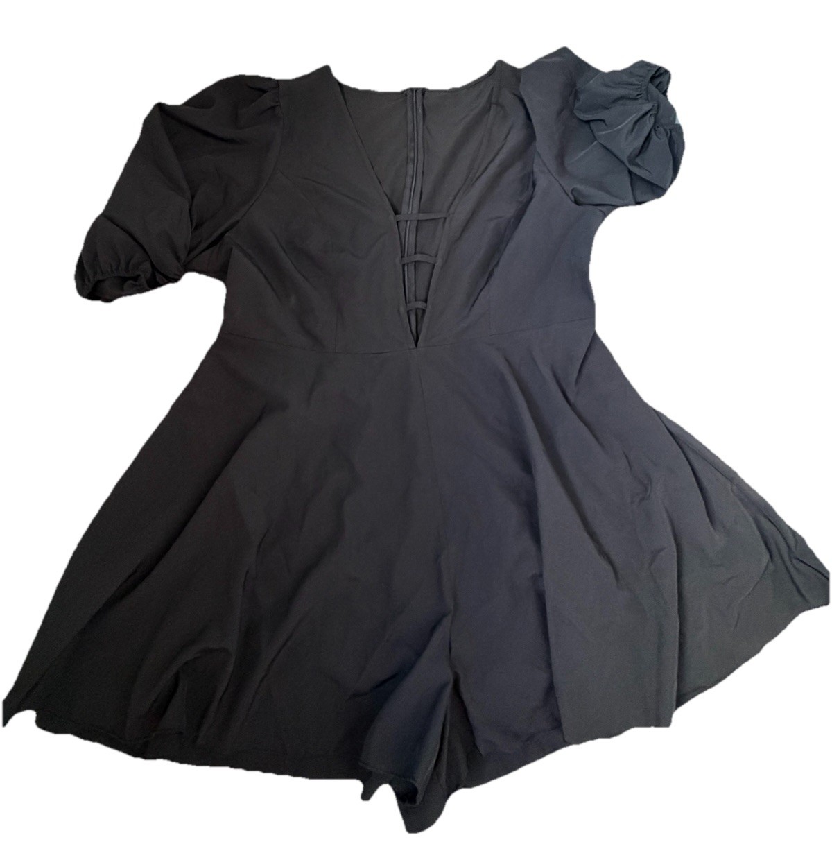 Shein Curve 3XL Black Deep V Neck Balloon Sleeve Romper Jumpsuit Clubwear Plus