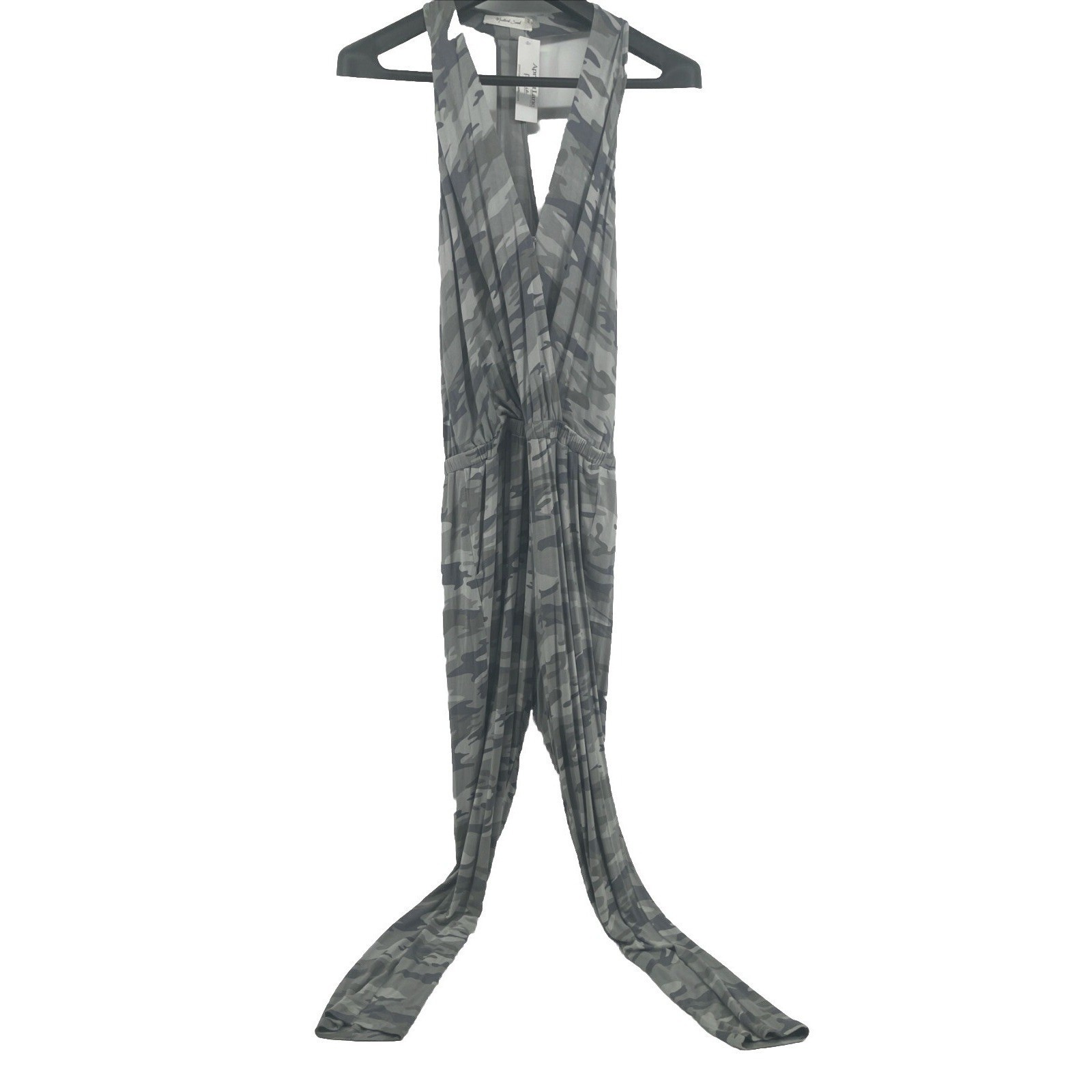 Camo Jersey Knit Jumpsuit Womens Medium Grey Athleisure Casual Edgy Loungewear
