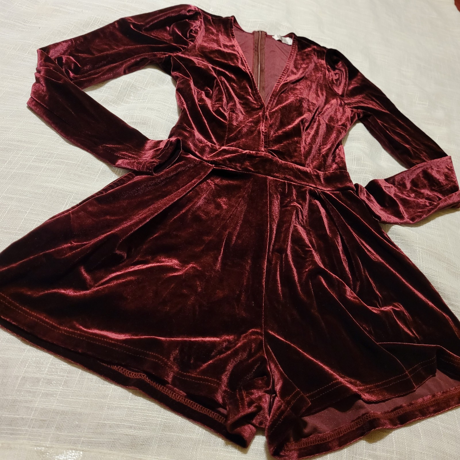 Womens Romper Shorts Size M Purple Burgundy Velvet Whimsigoth Plunge Stretch