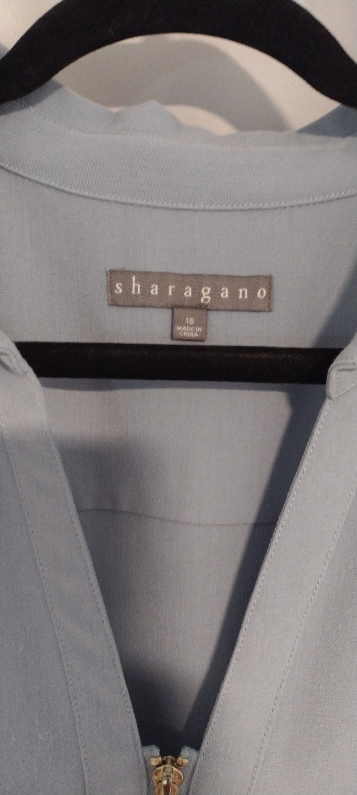 Sharagano Women’s Blue Solid Collared Sleeveless Zip Front Dress Size 16
