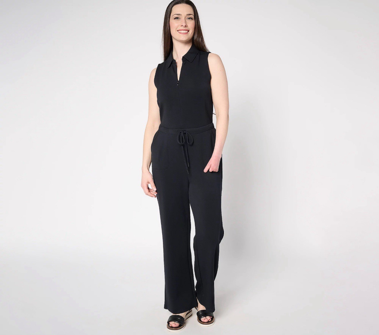 Belle by Kim Gravel Regular ScubaLuxe Zip Front Jumpsuit Size XL Black A686145